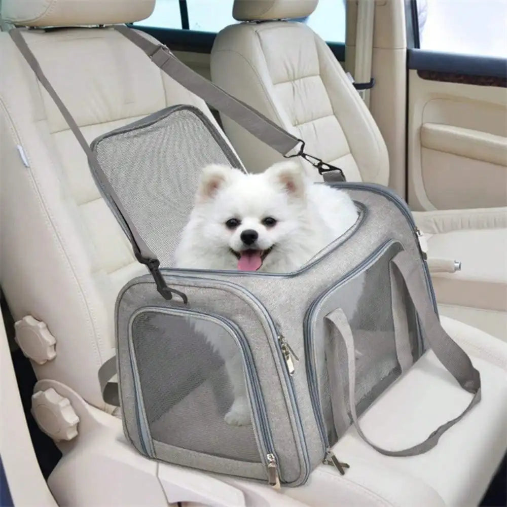 Soft Sided Pet Carrier Bag Foldable Cat and Small Dog Travel Carrier with Shoulder Strap Grey