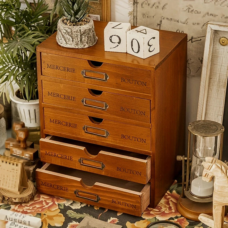 5 Layer Vintage Stackable Drawer Desktop Storage Cabinet Jewellery Organiser for Office Vanity Dormitory