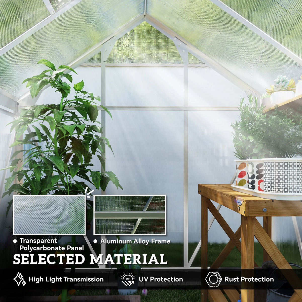 6 x 4ft Polycarbonate Greenhouse, Large Walk-In Green House with Slide Door and Window, Garden Plants Grow House