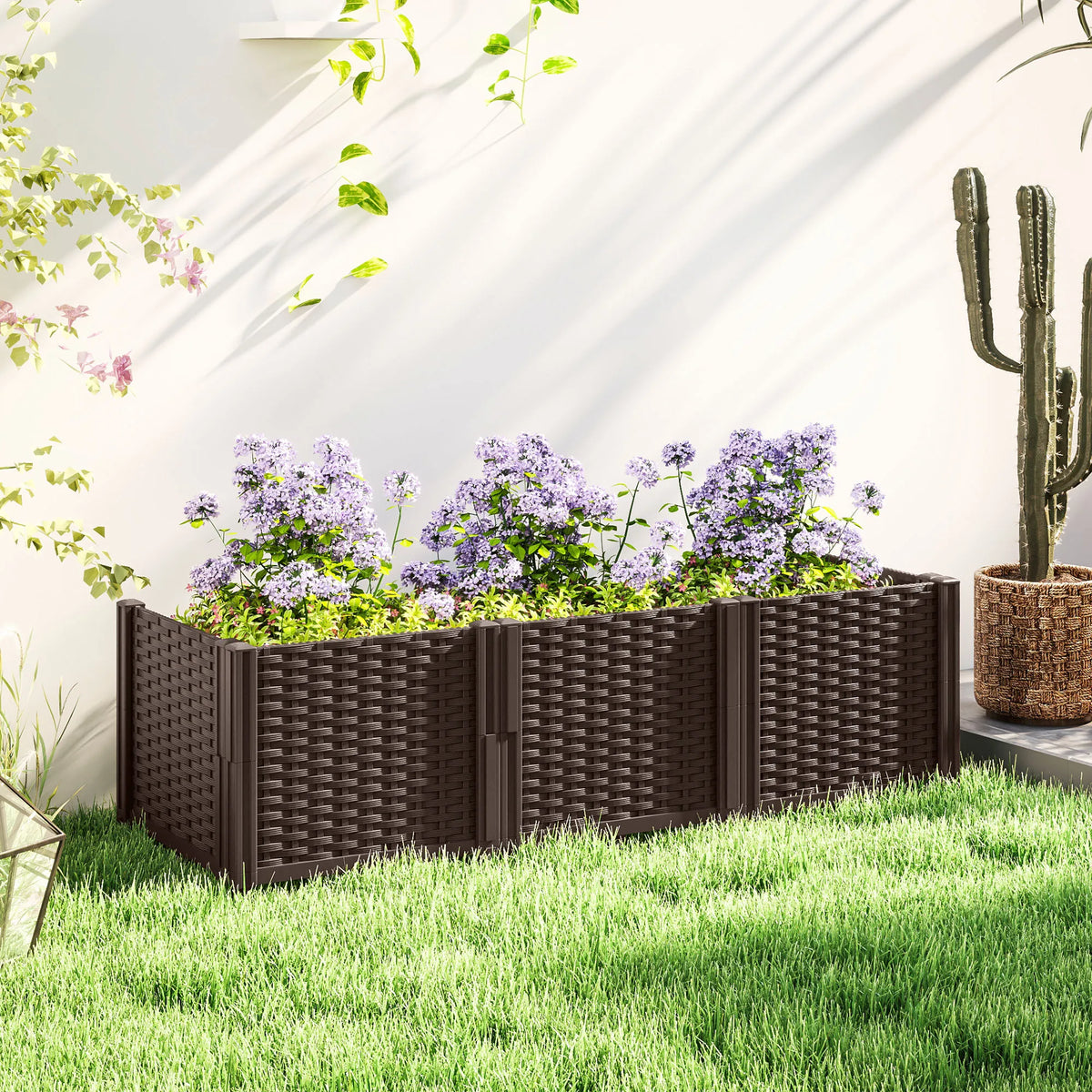 Plastic Raised Garden Bed, Modular Outdoor Planter Box for Flowers, Vegetables
