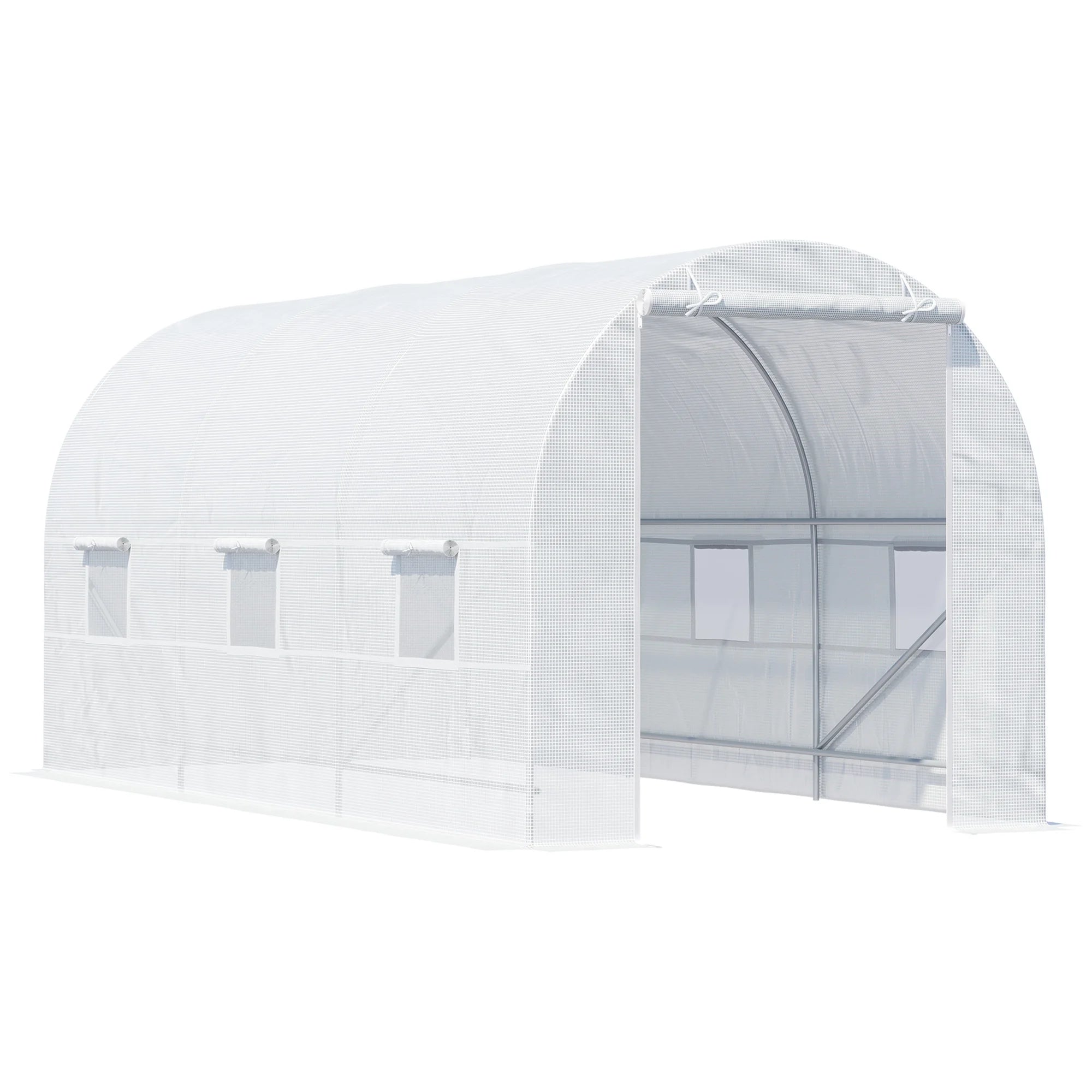 4.5 x 2m Walk-In Polytunnel Greenhouse with Mesh Windows, Galvanised Steel Frame and PE Cover