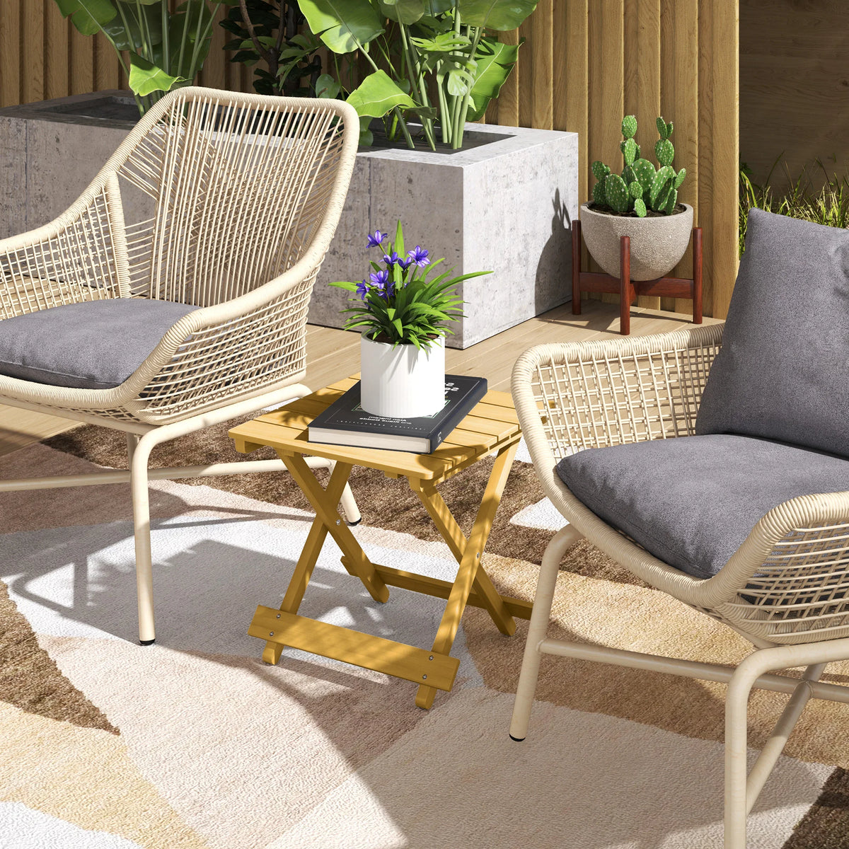 Fir Wood Folding Coffee Table, Lightweight Portable Garden Side Table with Slatted Top