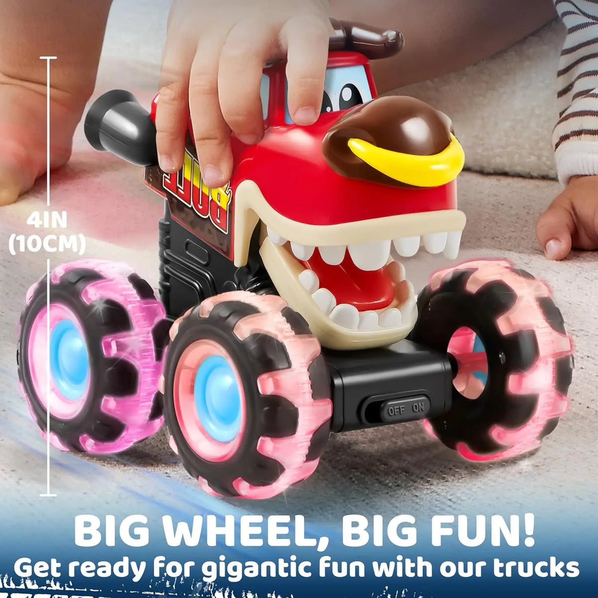 3 Pack Light-Up Monster Truck Toys Push and Go Cars with LED Glowing Wheels Shark Bull and T-Rex for Kids