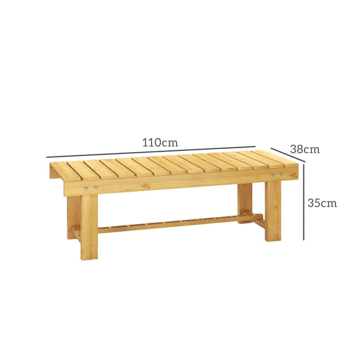 2 Seater Wooden Garden Bench 110x38x35cm Solid Fir Slatted Seat with Foot Bar Weather Resistant Paint Natural