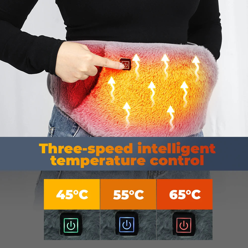 USB Heated Waist Belt with Hand Warmer, 3 Heat Levels, Washable Crystal Velvet