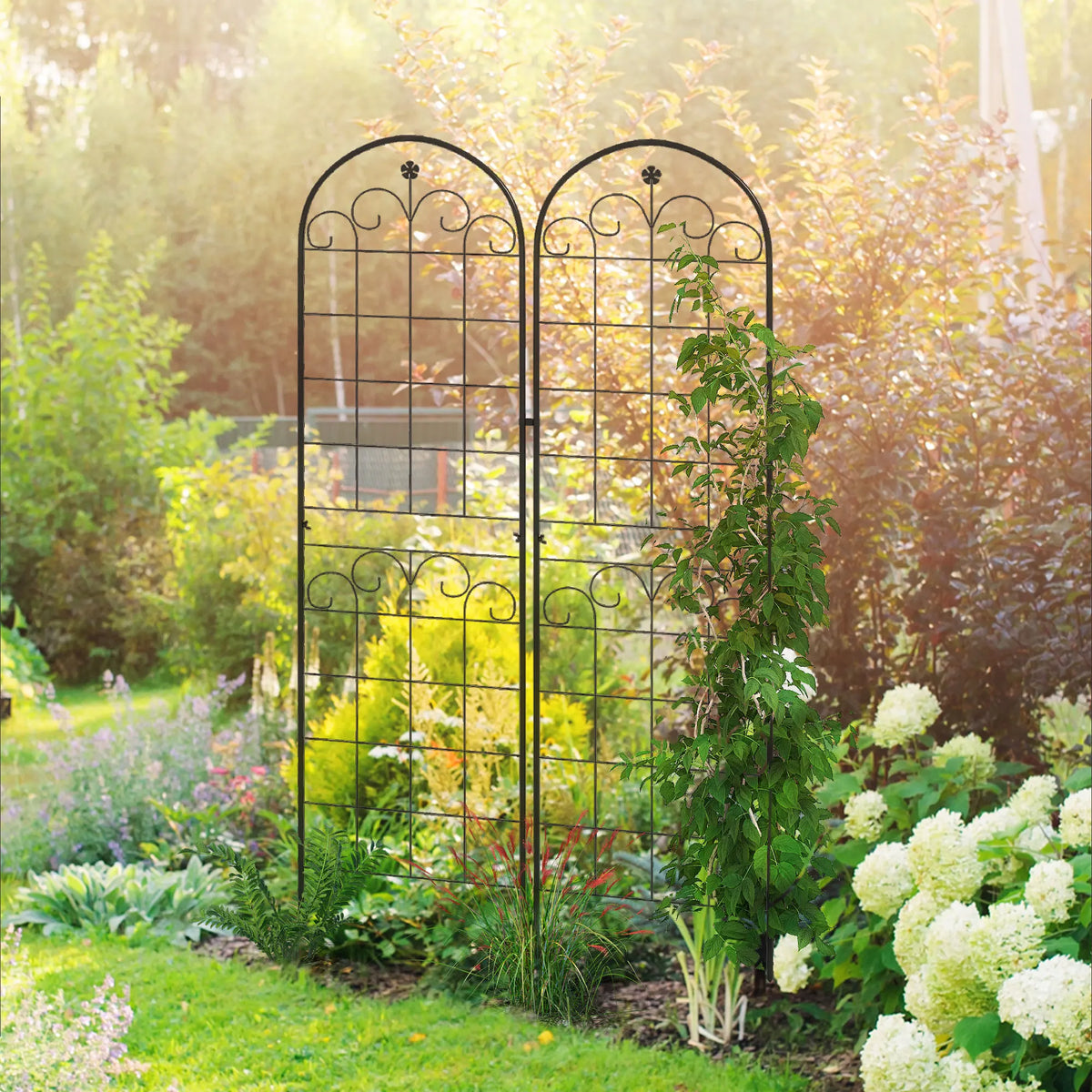 Set of 2 Garden Trellis, Metal Trellis for Climbing Plants, 50 x 180cm, Floral Design