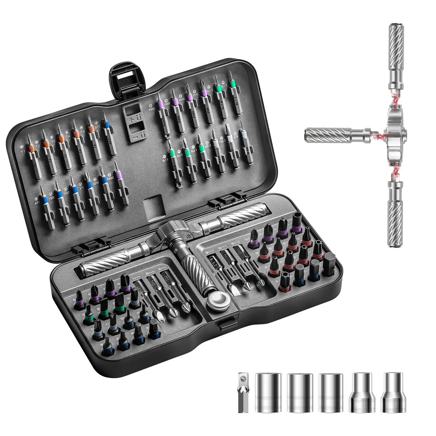 Precision 24/40/66In1 Magnetic Ratchet Screwdriver Set Detachable T - Handle Magneticizer Fix Furniture, Electronics & Glasses