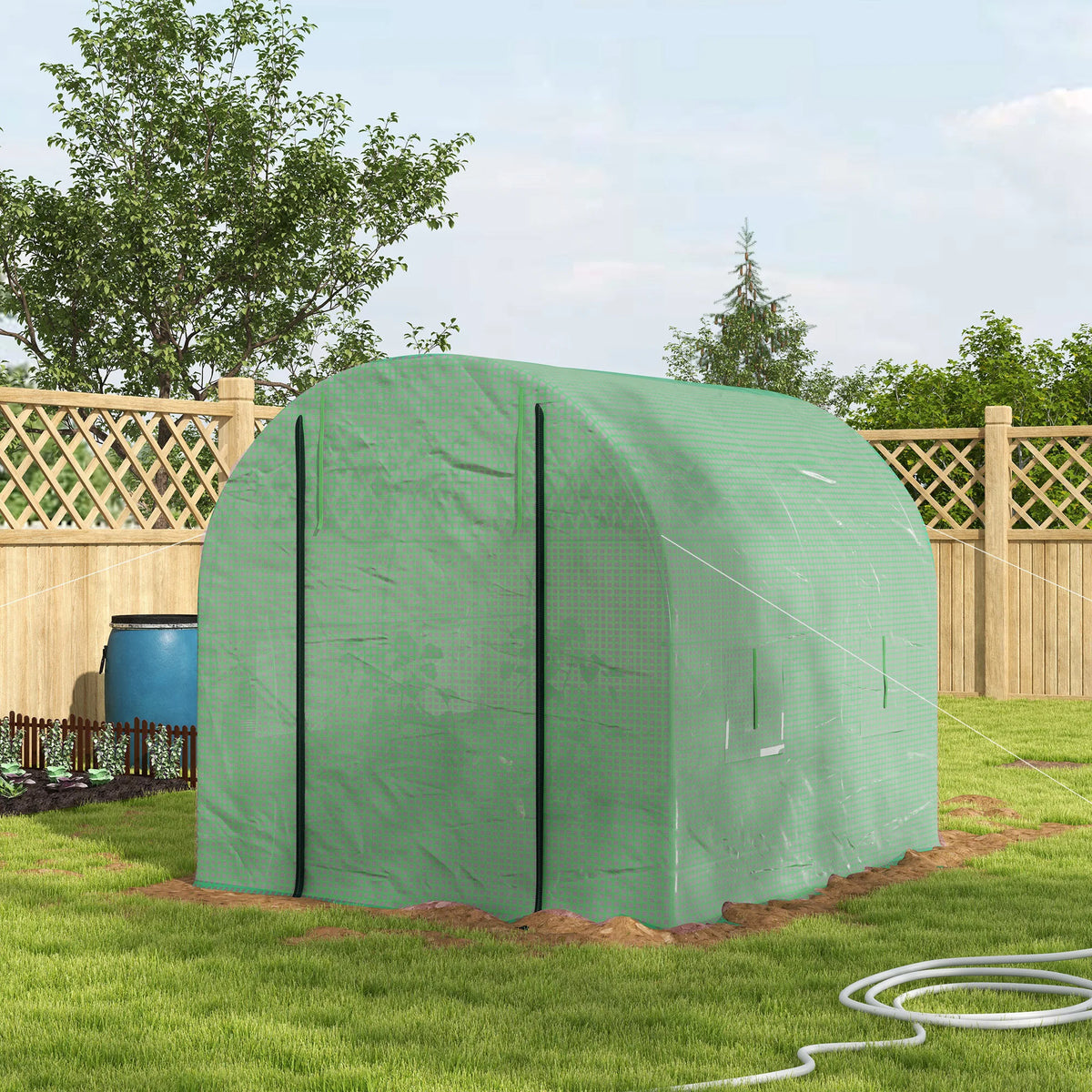 2.5 x 2m Walk-In Polytunnel Greenhouse, with Steel Frame, PE Cover, Roll-Up Door and 4 Windows, Green