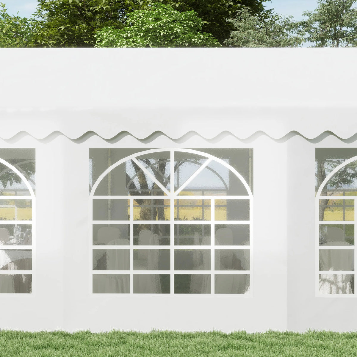 Garden Gazebo 4x6m Carport Shelter with Removable Sidewalls Double Zipper Doors and 6 Church Windows Cream