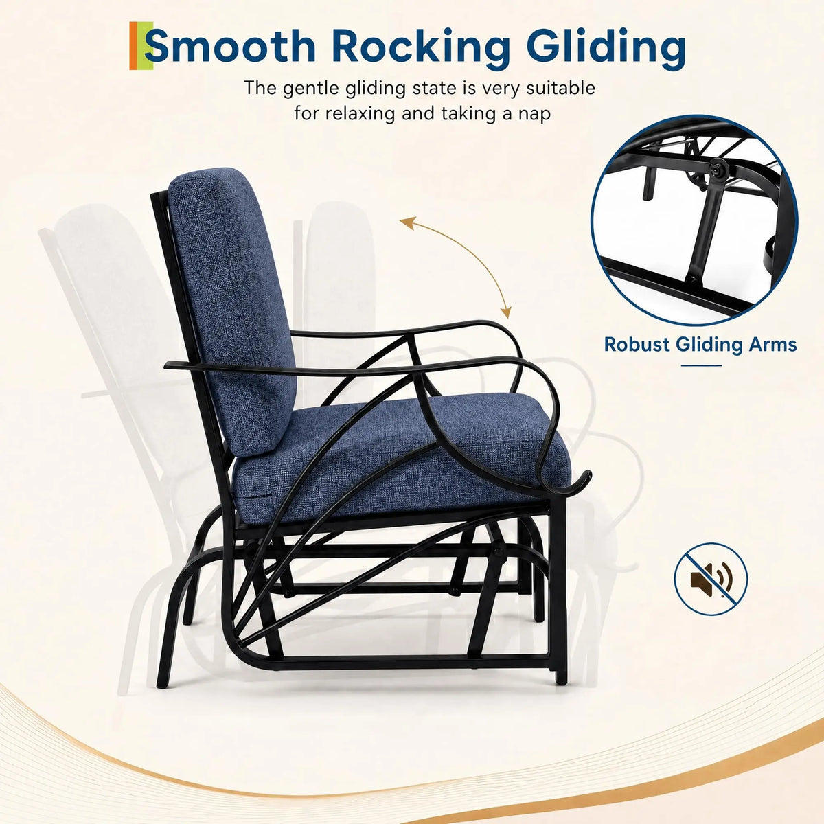Porch Glider Rocking Chair 330lbs Heavy Duty Steel Frame Thick Cushion Ergonomic for Garden Patio Yard Lawn