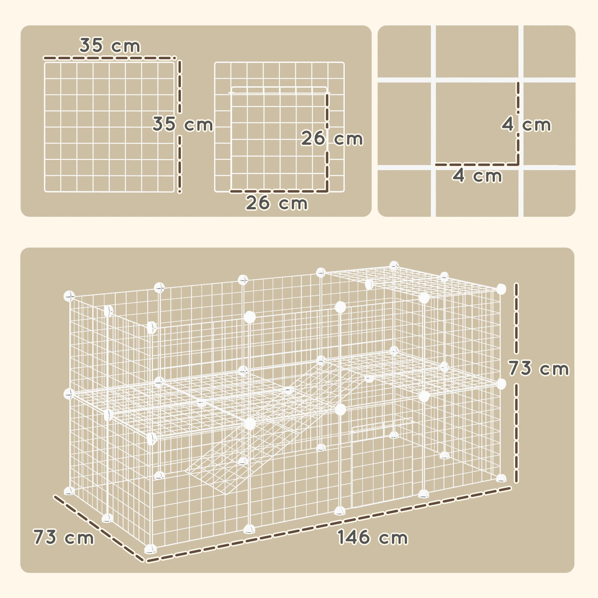 DIY Pet Playpen, 36 Panel Cage for Rabbit, Chinchilla, Hedgehog - White