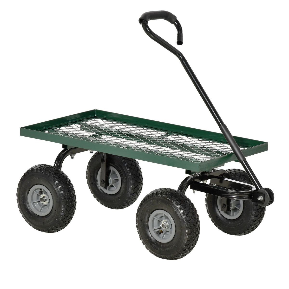 Garden Trolley Cart with Pneumatic Wheels and Padded Handle, 150kg, Green