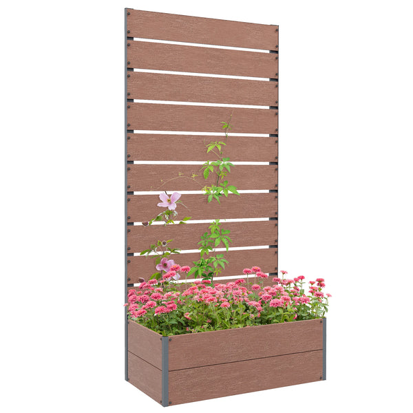 Garden Planter with Trellis for Climbing Plants, Raised Bed, 72 x 38 x 150 cm, Light Brown