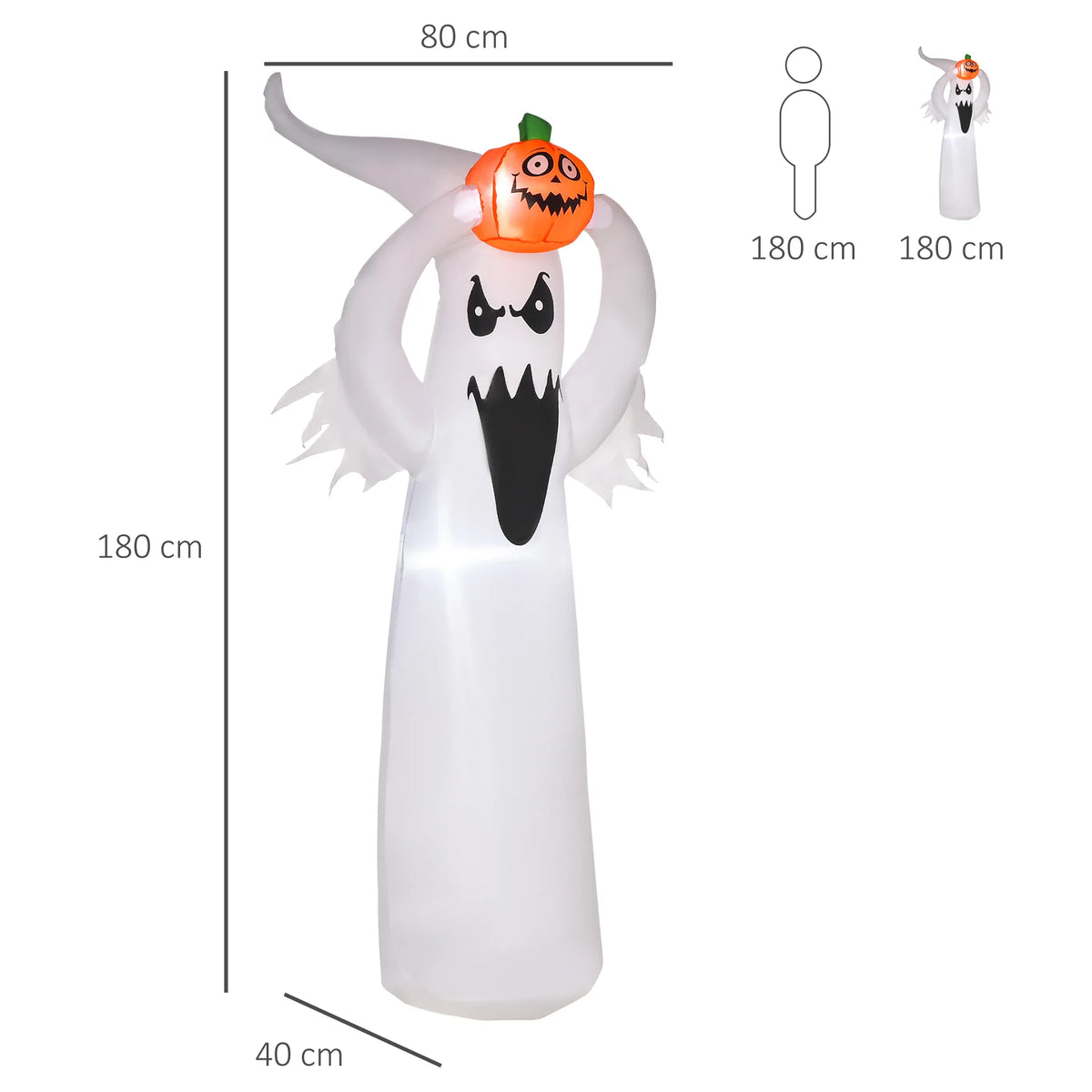 6ft Inflatable Halloween Ghost with Pumpkin and LED Lights, Mains Powered