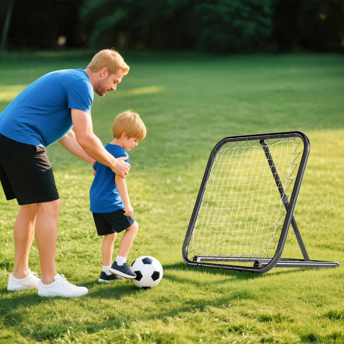 Foldable Rebounder Net with Adjustable Angle for Football and Ball Sports, Black