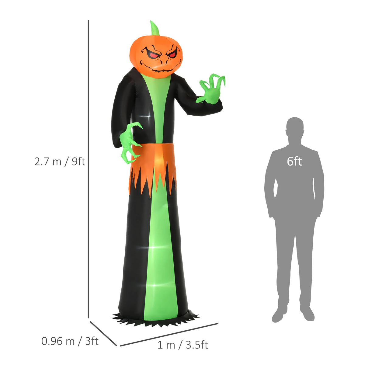 2.7m Inflatable Halloween Pumpkin Ghost with Built-In LED Lights