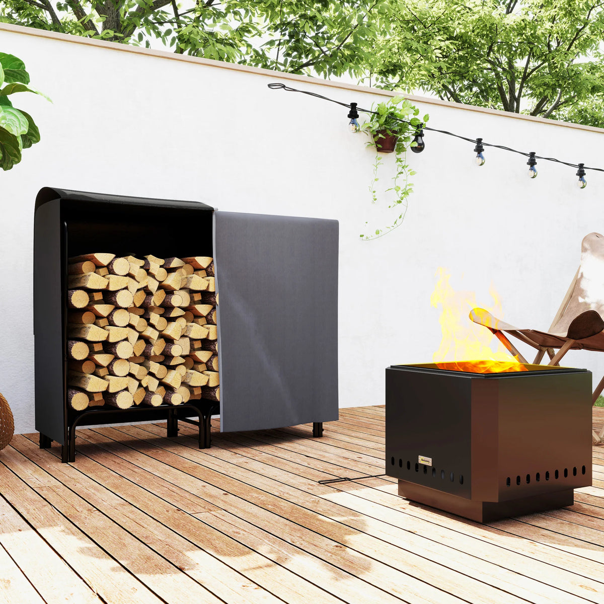 4FT Firewood Rack with Canvas Carrier and 600D Oxford Cover, Log Store Indoors