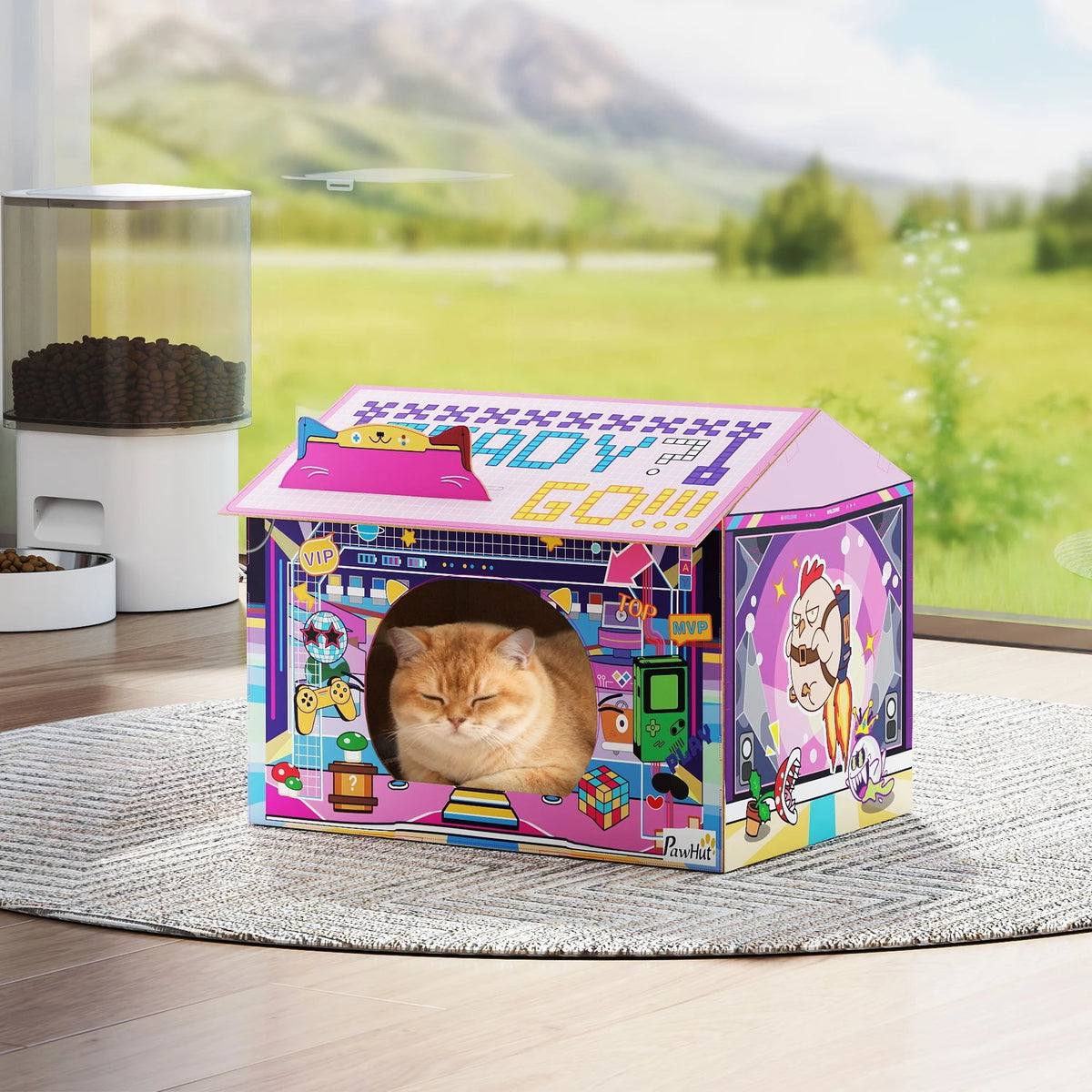 Cardboard Cat House with Scratching Board and Catnip Arcade Design Tool Free Foldable Cat Hideaway