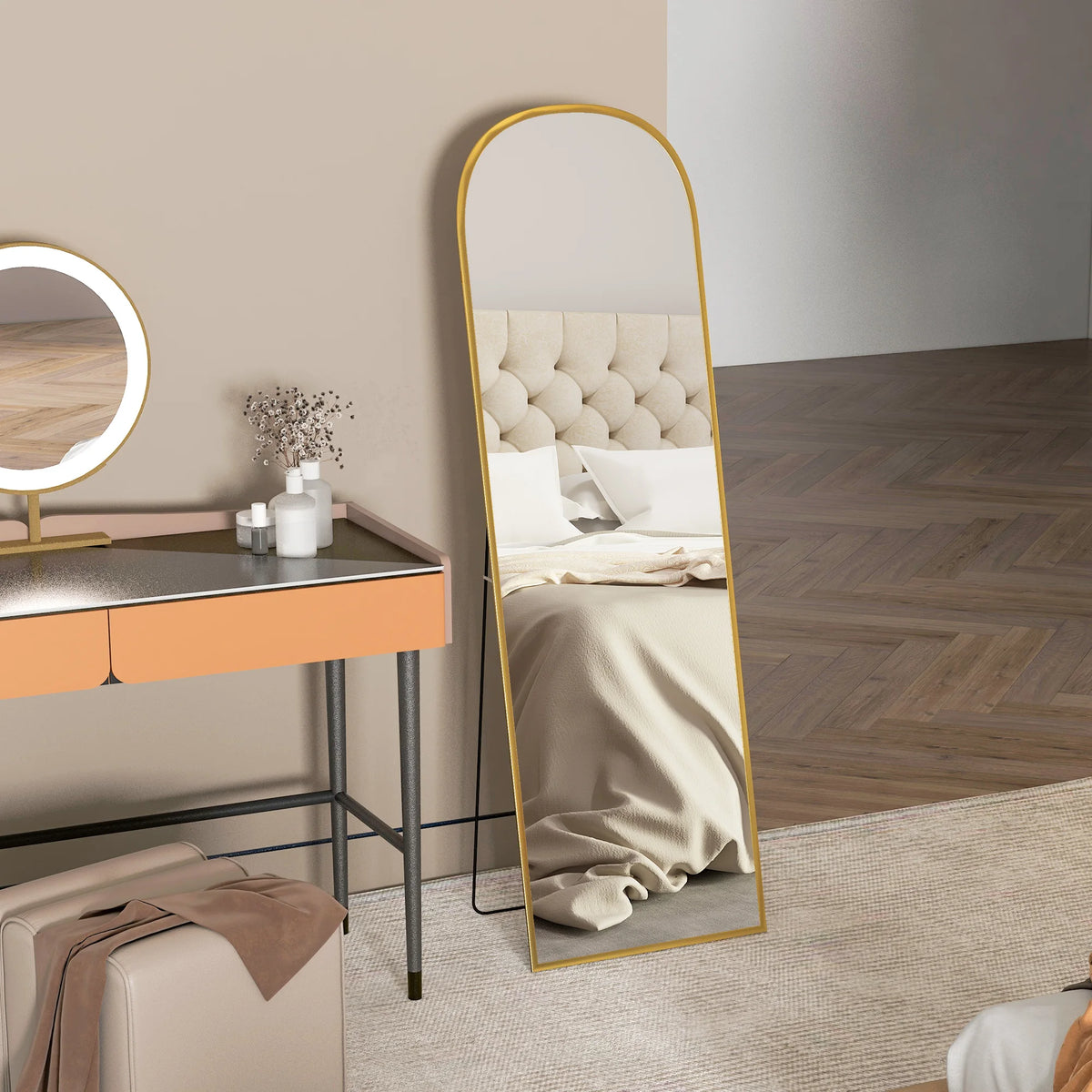Full Length Mirror with Aluminium Alloy Frame and Shatterproof Film, Gold