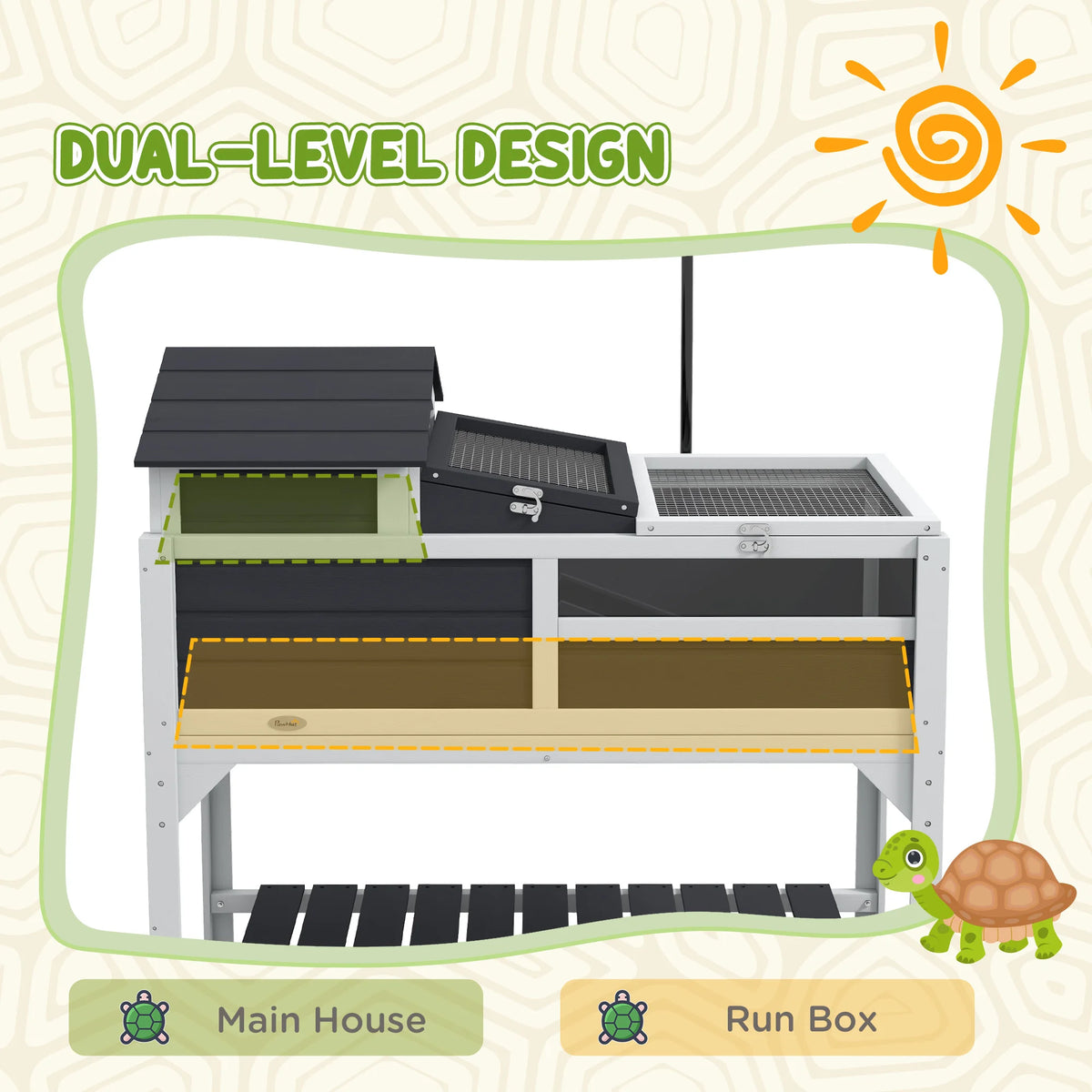Tortoise House w/ Adjustable Lamp Holder, Openable Lid, Storage Shelf