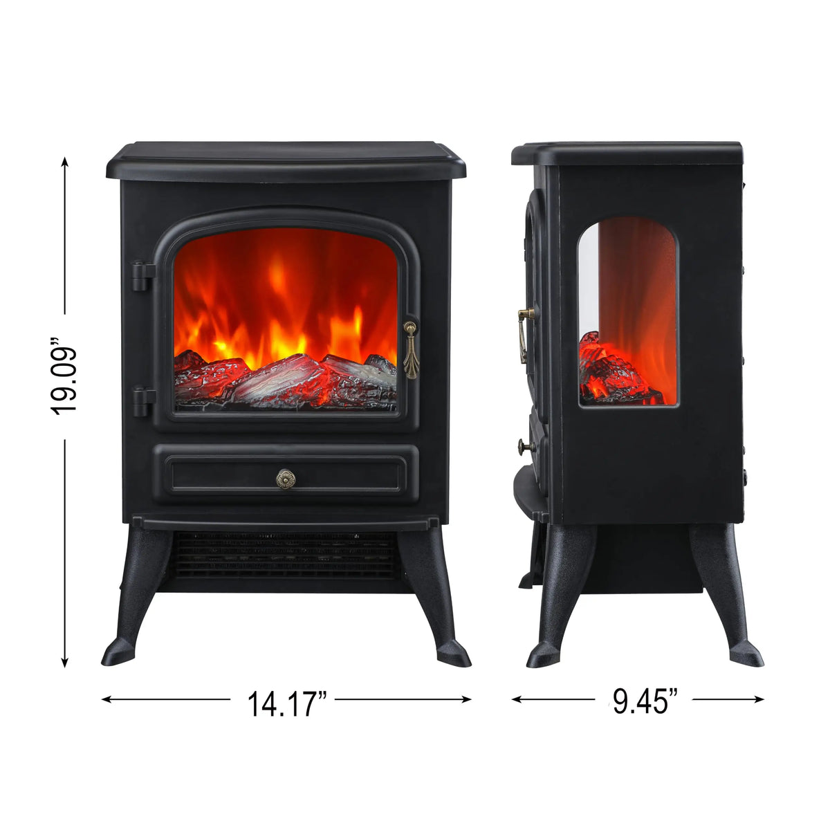 Freestanding Electric Fireplace with 3-Sided Glass View, 750W/1500W