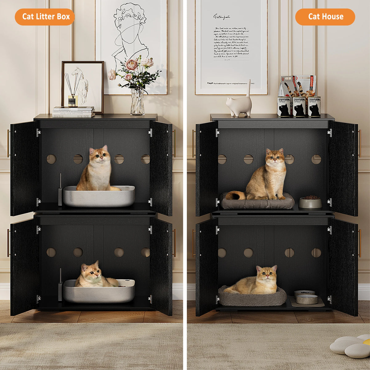 Hidden Cat Litter Box Enclosure, Barn Door Cabinet & End Table