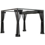 4 x 3m Aluminium Pergola with Retractable PA-Coated Canopy, Mosquito Netting and Ground Stakes