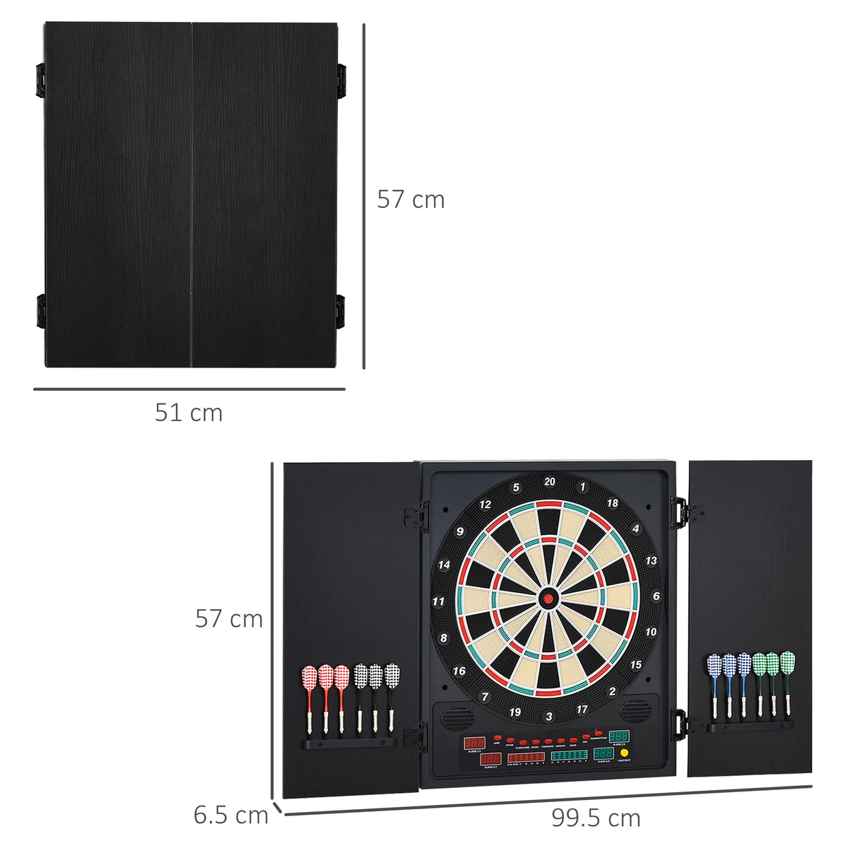 Electronic Dartboard, 27 Games, 202 Variations, LED, 12 Soft Tip Darts, Cabinet