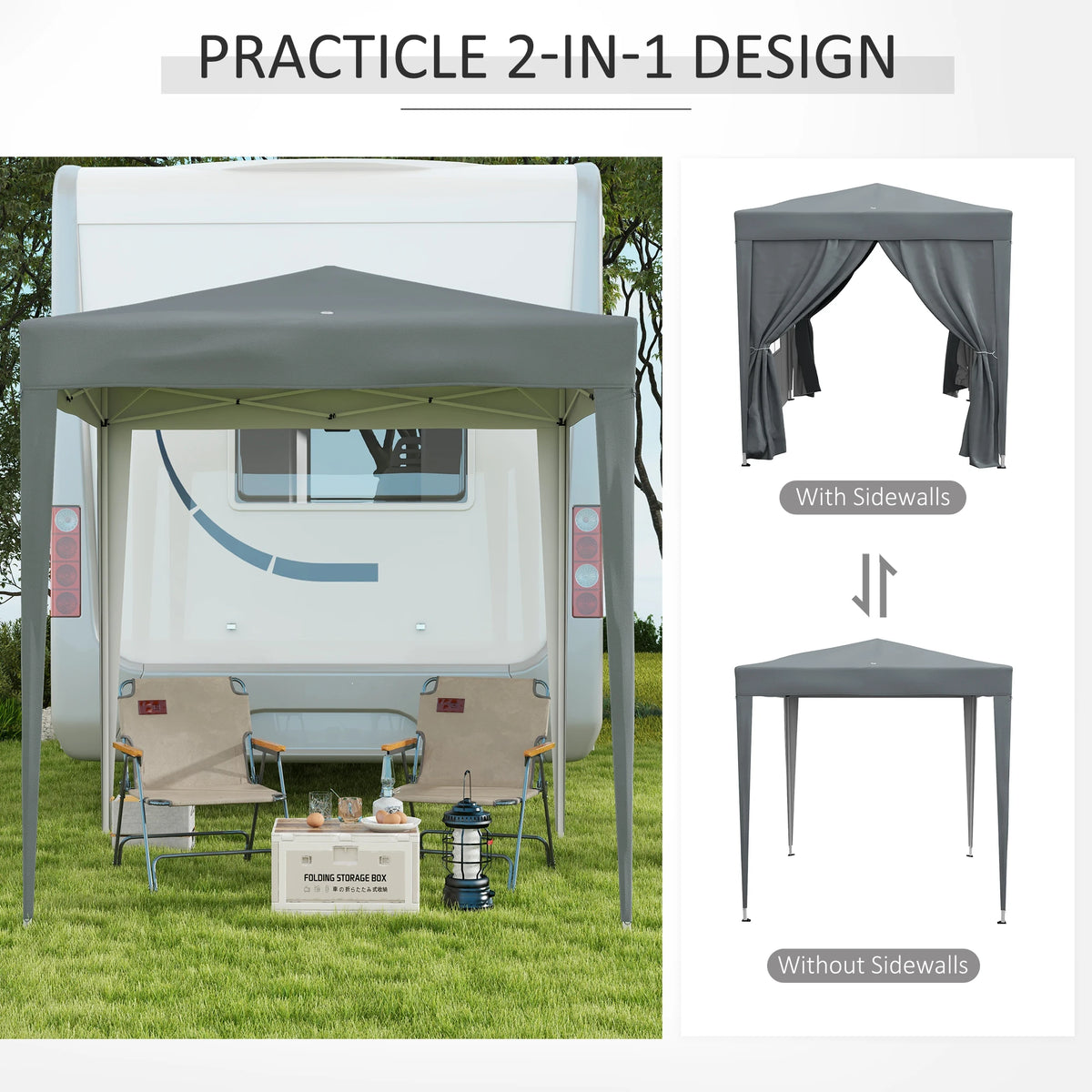 2 x 2m Garden Pop Up Gazebo, Wedding Party Tent Marquee, Water Resistant Awning Canopy, Grey