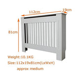 White MDF Radiator Cover Horizontal Striped Grille with Top Shelf Small Medium Large for Living Room Hallway