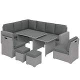 10 Seater Rattan Dining Set with Expandable Table Nesting Chairs Corner Sofa and Cushions for Garden Patio