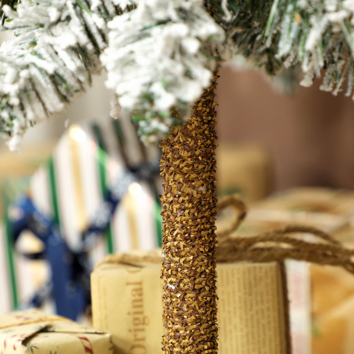 Set of 3 Flocked Pencil Christmas Trees, 3ft, 4ft and 5ft, with Steel Bases