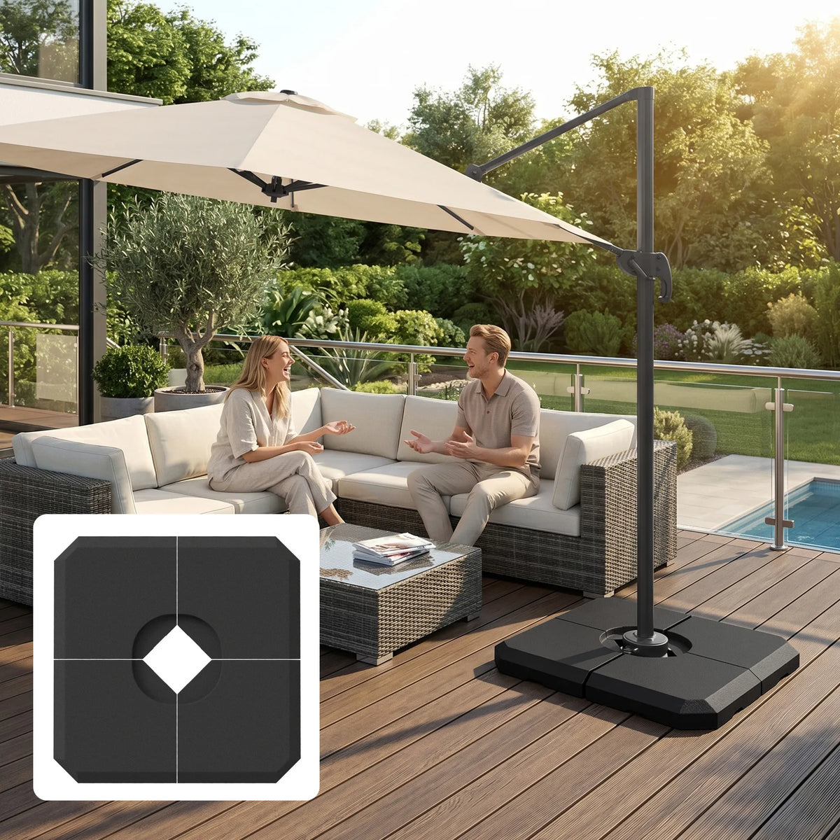 4 PCs HDPE Parasol Base Stand Weights for Cantilever Umbrella, Up to 120kg, Black