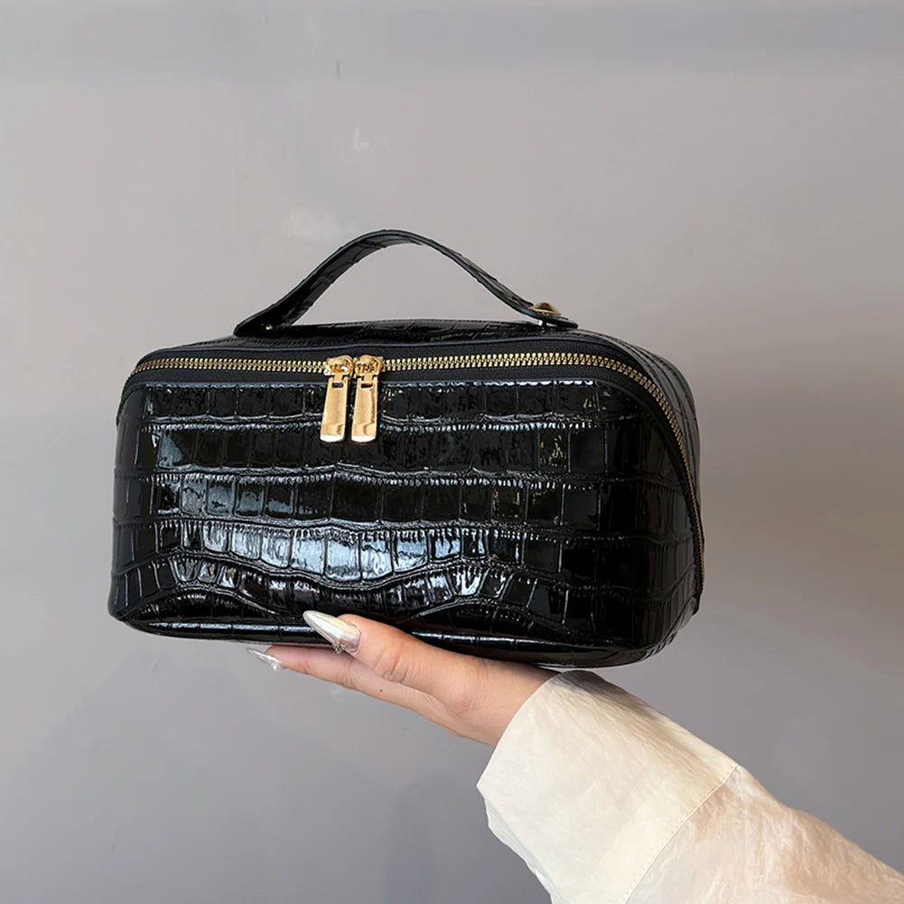 PU Leather Makeup Bag Multi Compartment Cosmetic Organizer Travel Toiletry Bag