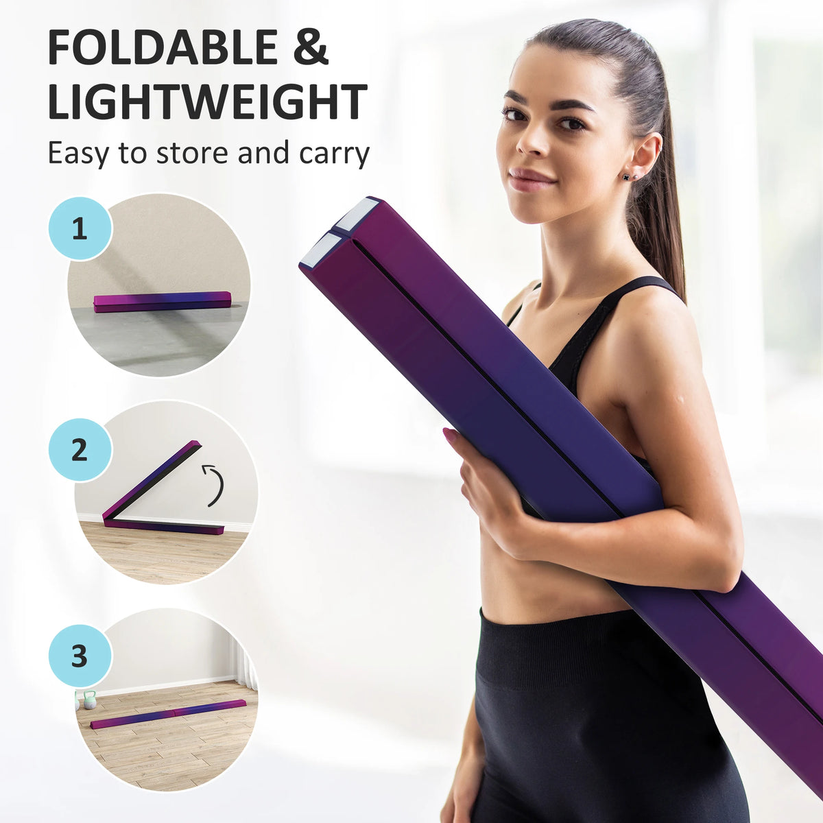 7.7FT Folding Gymnastics Balance Beam with Anti-Slip Base, Blue