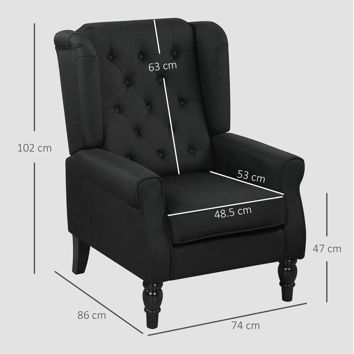 Retro Tufted Wingback Armchair with Wooden Legs, Black