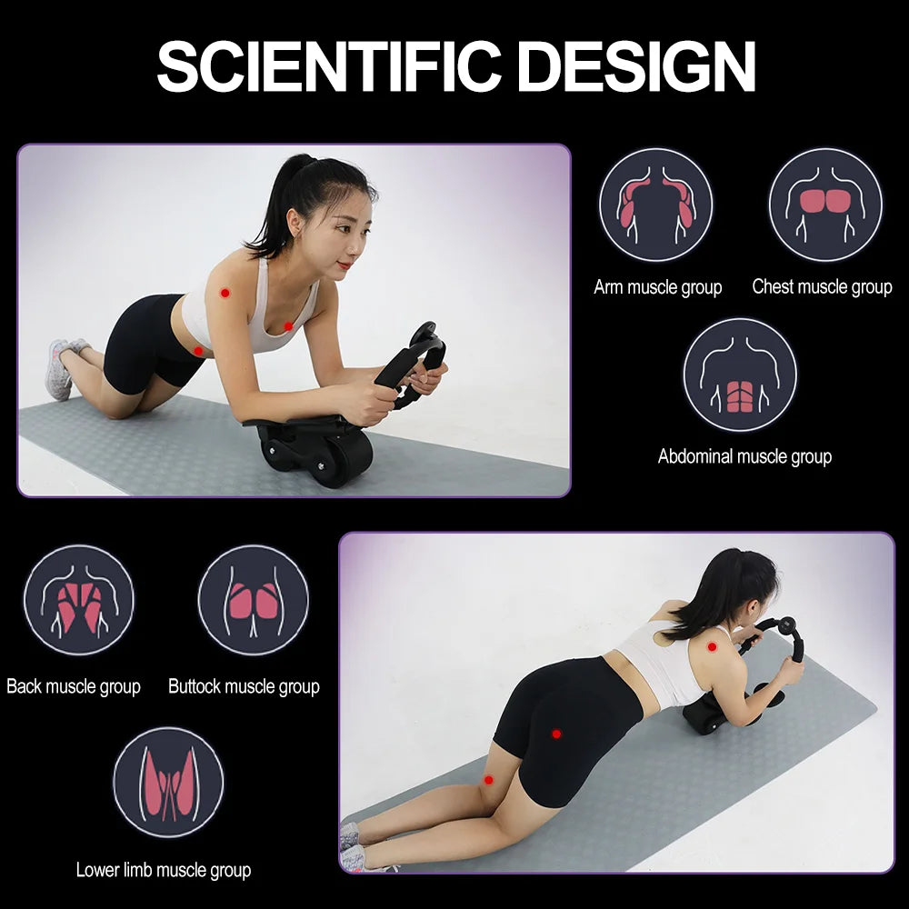 Ab Roller Wheel with Timer Automatic Rebound Four Point Elbow Support 4 Kneeling Pads Quiet Core Trainer
