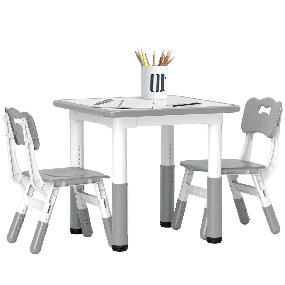 3 Piece Kids Table and Chair Set with 7 Table Heights and 3 Chair Heights Wipe Clean Arts and Crafts Grey