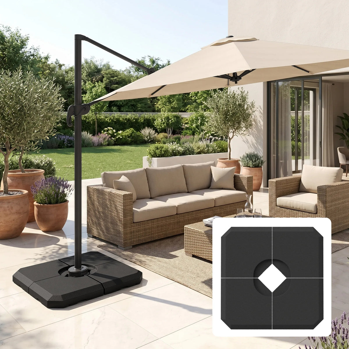 4 PCs HDPE Parasol Base Stand Weights for Cantilever Umbrella, Up to 120kg, Black