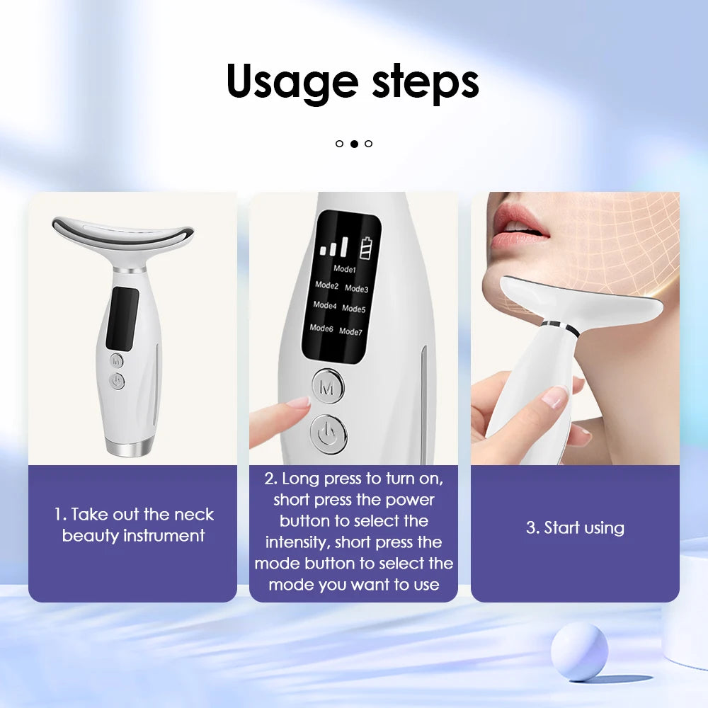 LED Neck Face Massager 7 Color Light Therapy Skin Tightening Device