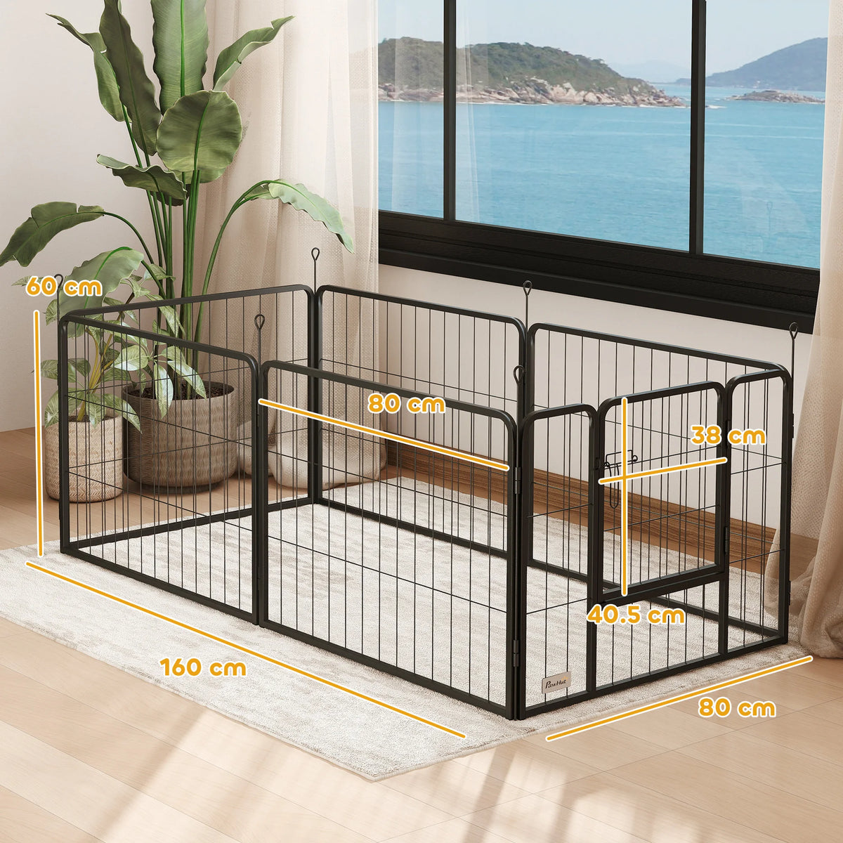 Dog Playpen, 6 Panels Puppy Pen, 60cm High, Black