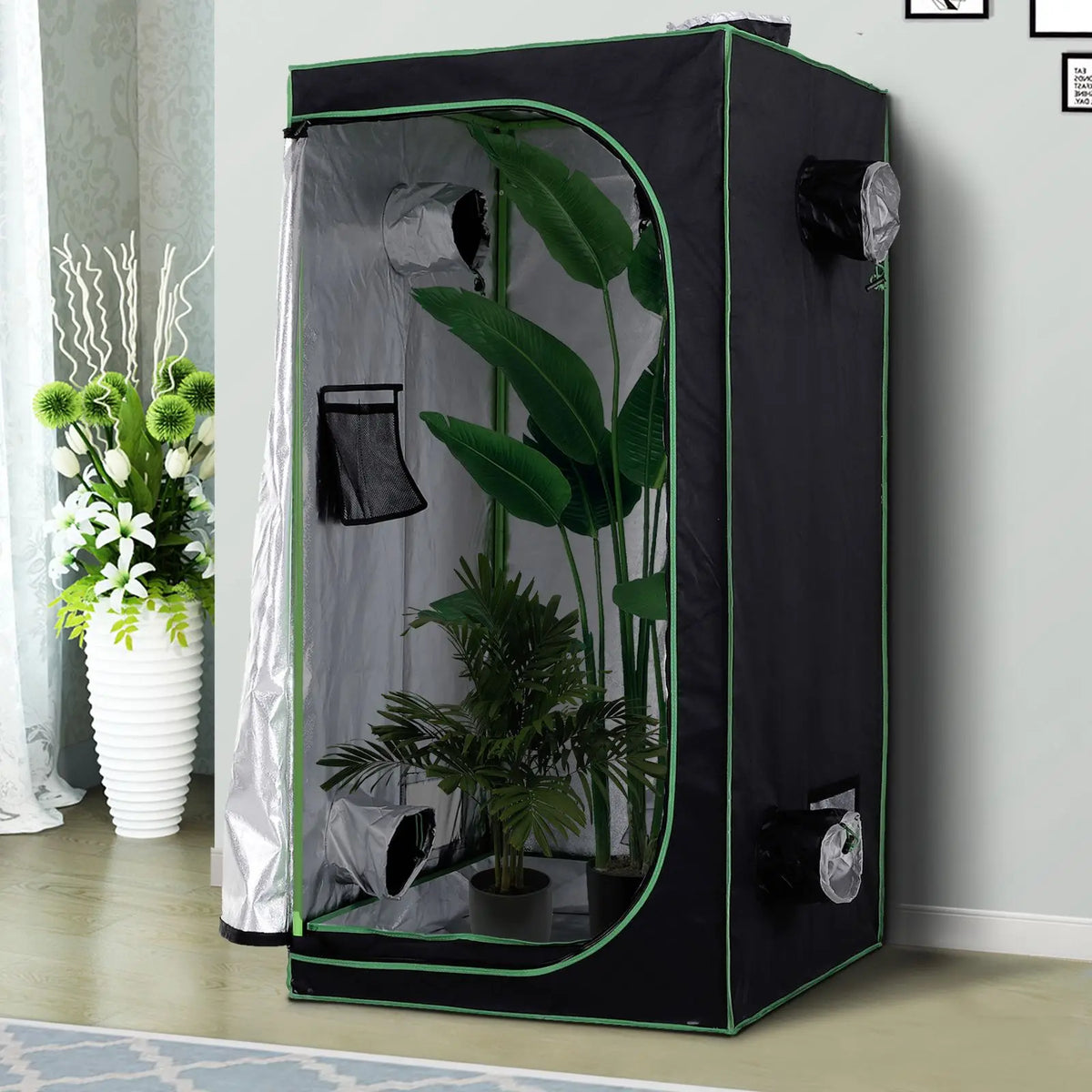 Hydroponic Grow Tent 80x80x160cm with Reflective Mylar Lining Adjustable Mesh Vents and Floor Tray