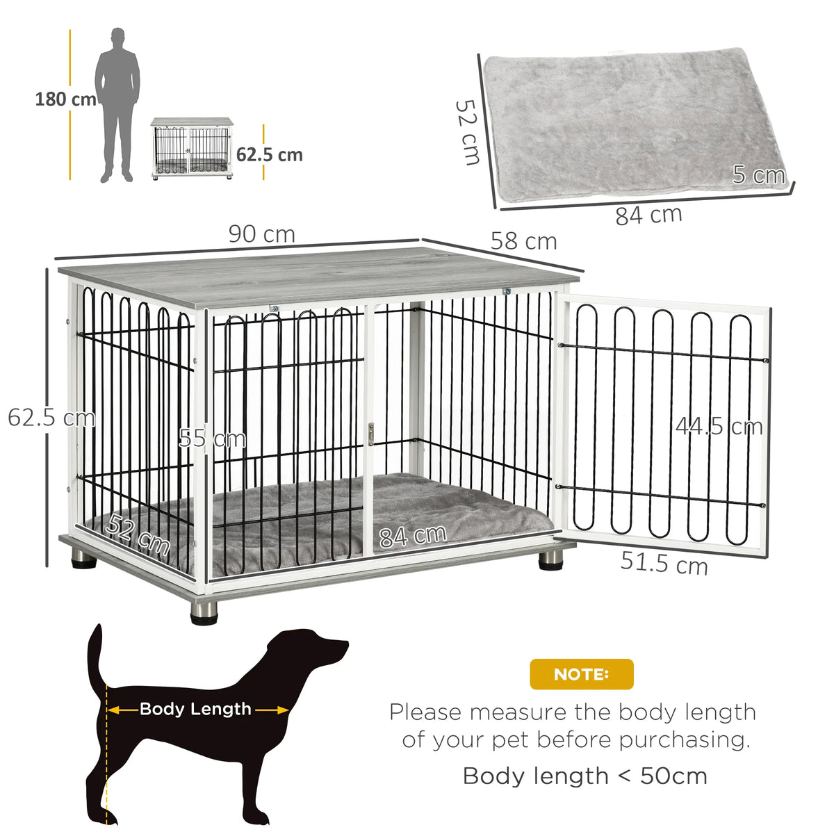 Dog Crate End Table with Washable Cushion and Lockable Door, Grey