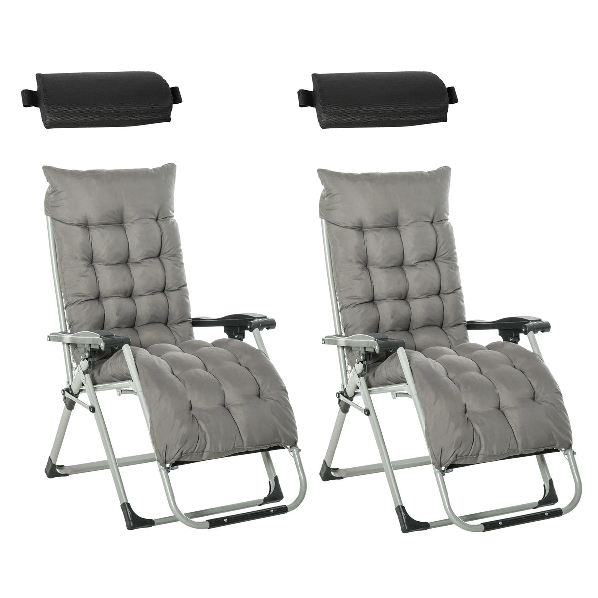 Set of 2 Zero Gravity Chairs Folding Garden Sun Loungers with Cushion Headrest Stepless Recline Metal Blue