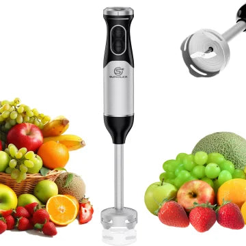 600W Stainless Steel Immersion Hand Blender with 304 Sharp Blades 2 Speed Settings Turbo Mode and Non-Slip Grip for Kitchen Use