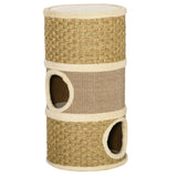 Cat Scratching Barrel Kitten Climbing Frame with Three Dens Sisal Seaweed Rope and Soft Plush Platform for Cats under 4kg