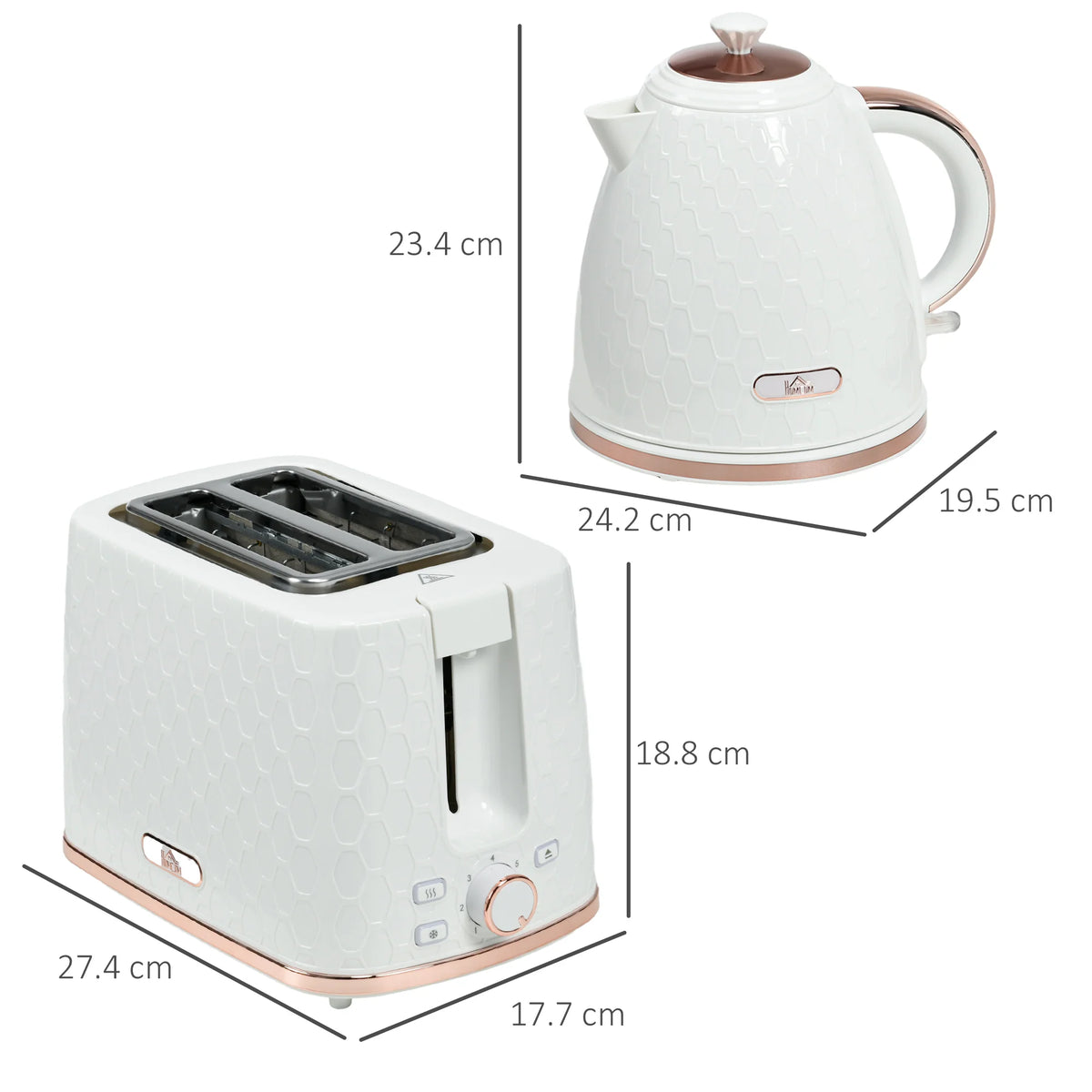 1.7L 3000W Fast Boil Kettle and 930W 2 Slice Toaster Set w/ Auto Shut Off White