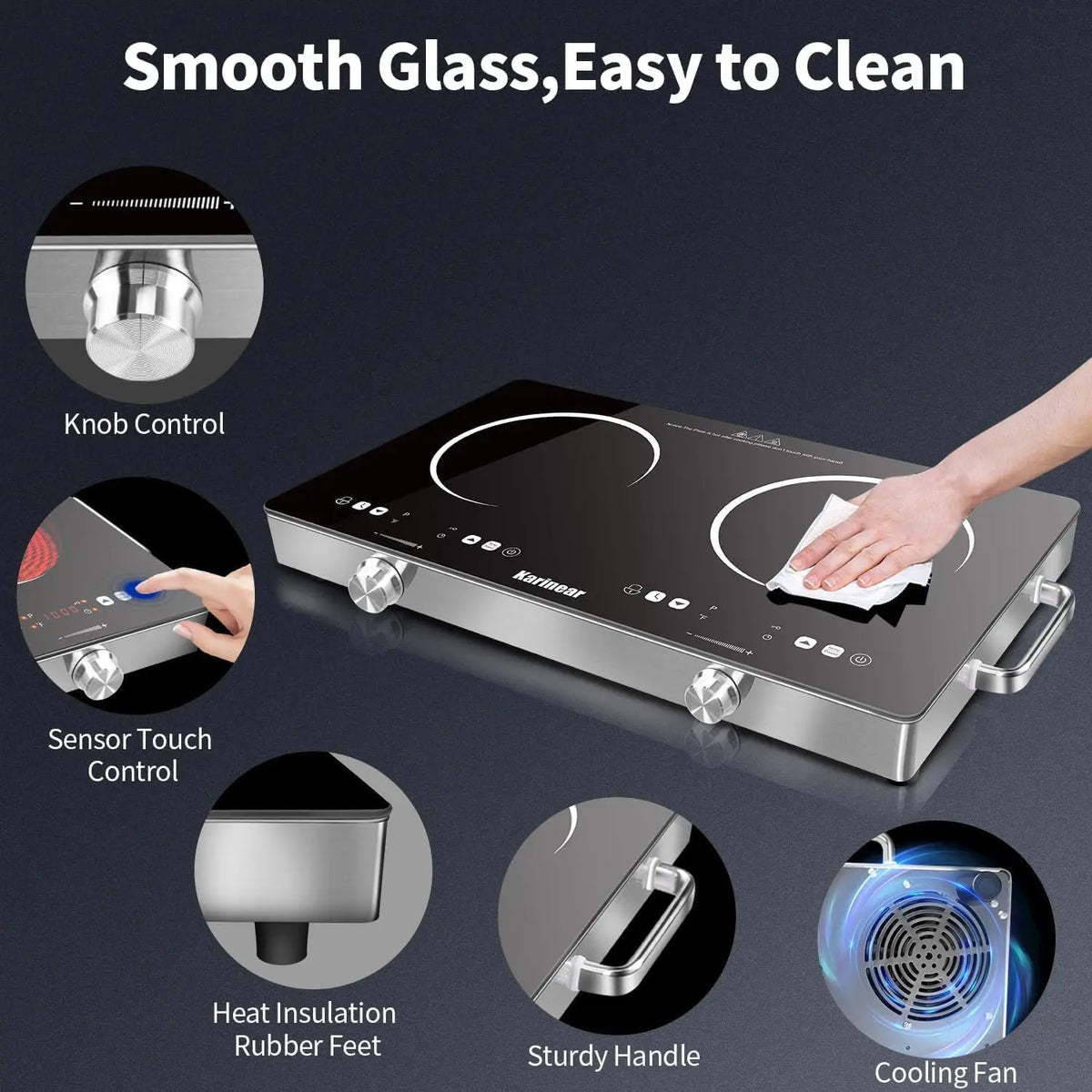 2 Zone Ceramic Hob 3200W Electric Cooktop with Safety Lock Touch Control Plug In