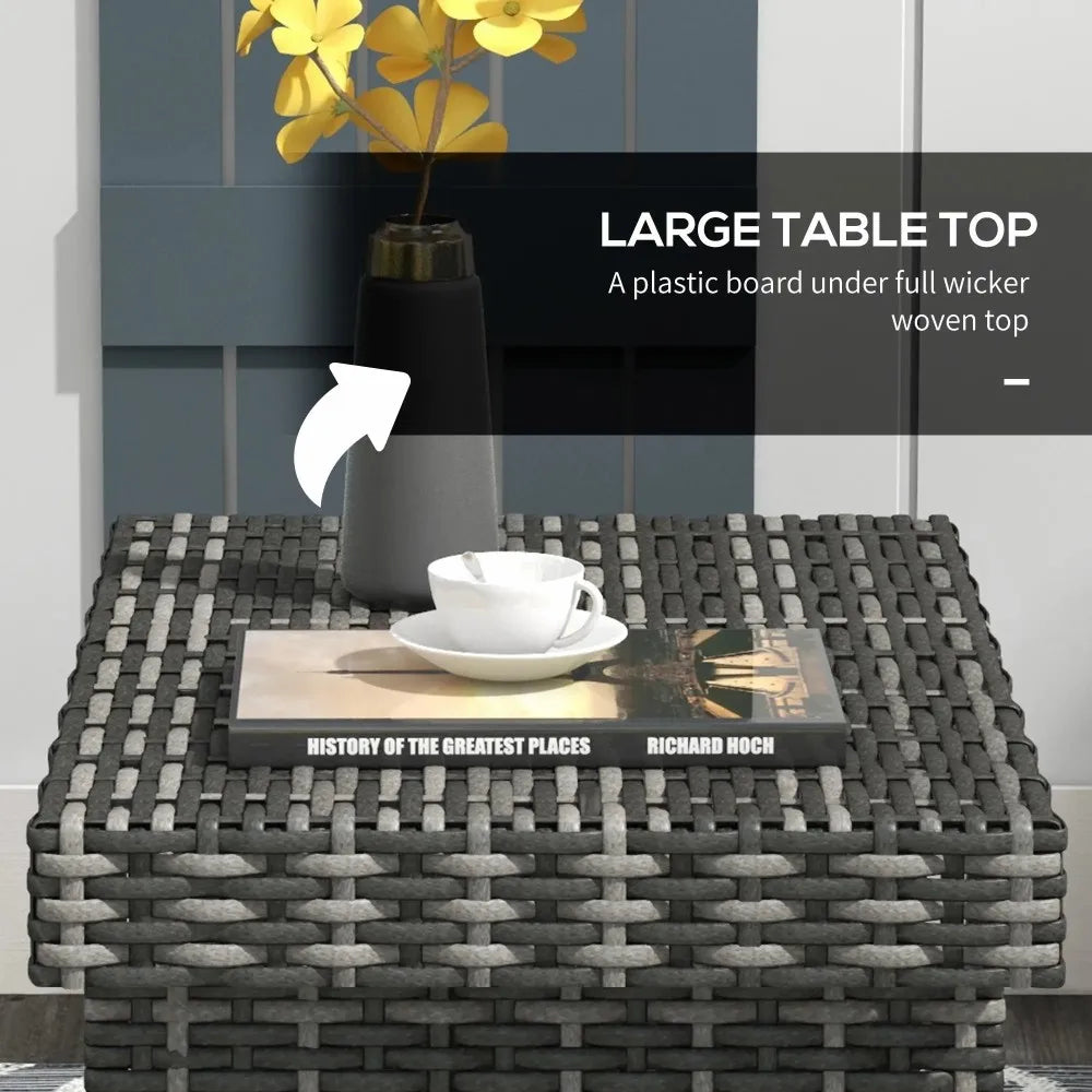 Foldable Rattan Garden Side Table 60x41x41cm Steel Frame 30kg Capacity Space Saving for Patio Balcony Mixed Grey