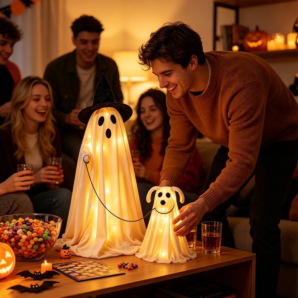 LED Light-Up Ghost & Dog Halloween Decoration Set